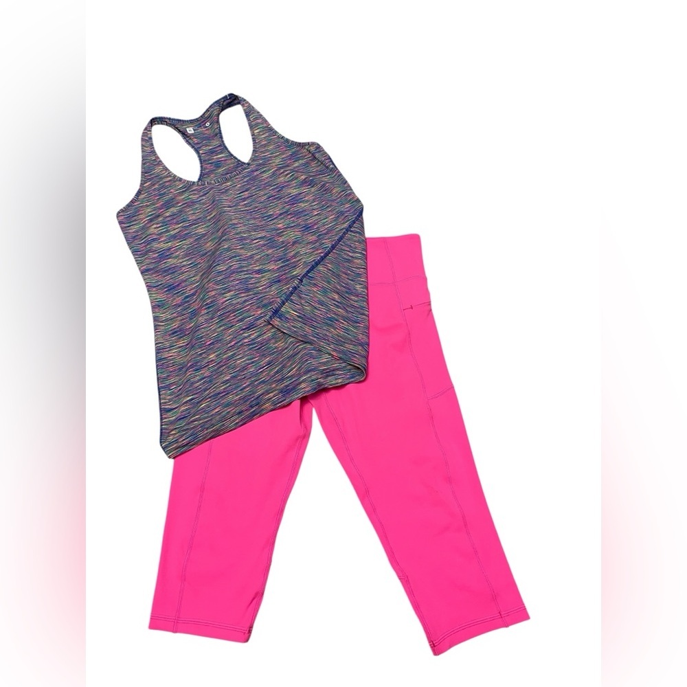 Zyia Active Workout Neon Retro Outfit Capri Leggings size 12 Racerback top XL